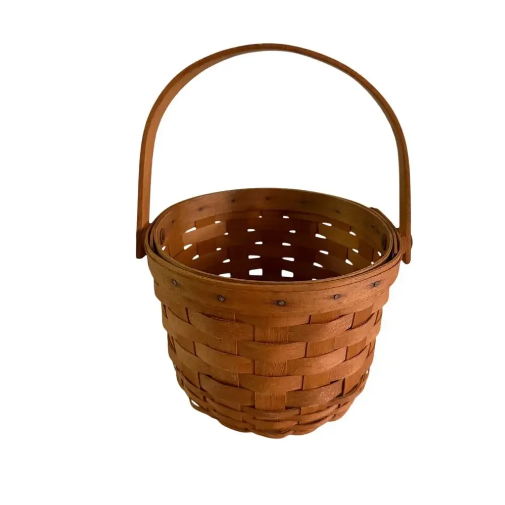 VTG Y2K 90s Longaberger Handwoven Basket ~7 inch Diameter Cottagecore Prairie